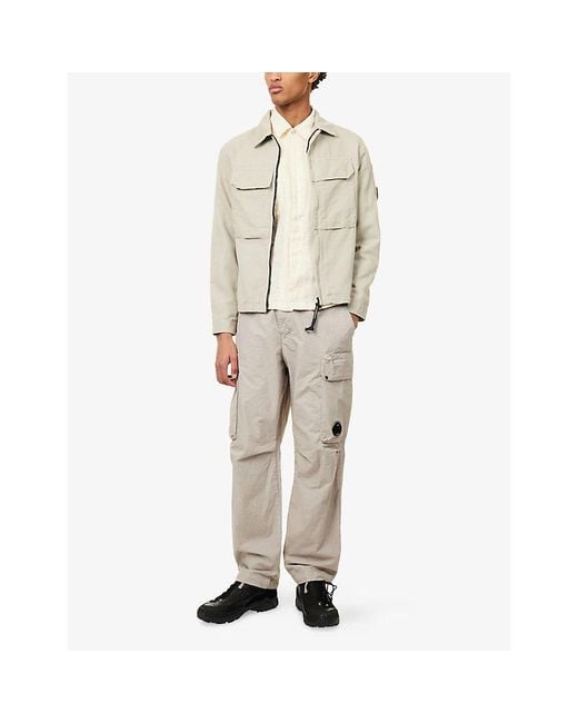 C P Company Natural Flap-Pocket Logo-Hardware Cotton And Linen-Blend Overshirt for men