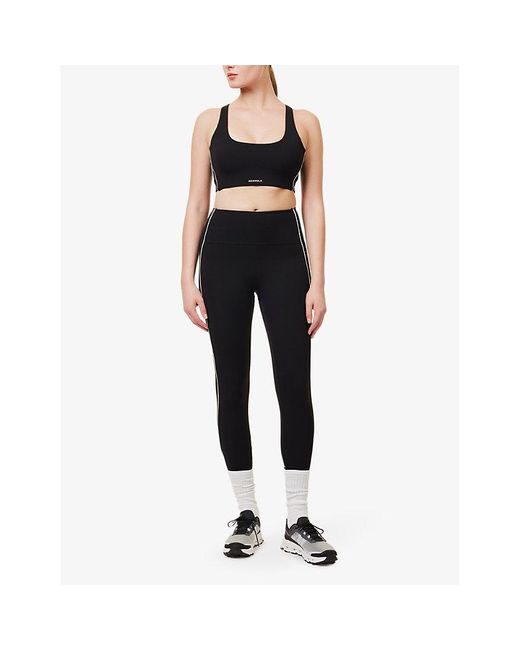 ADANOLA Black Ultimate Contrast-piping High-rise Stretch-recycled Polyamide leggings