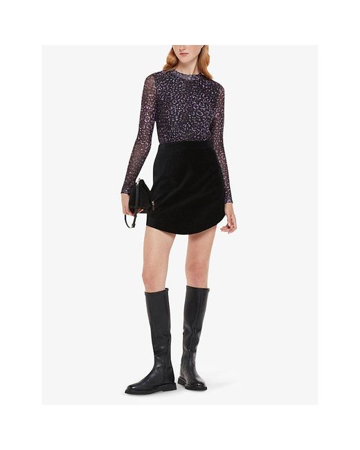 Whistles a-line mini top leather skirt black