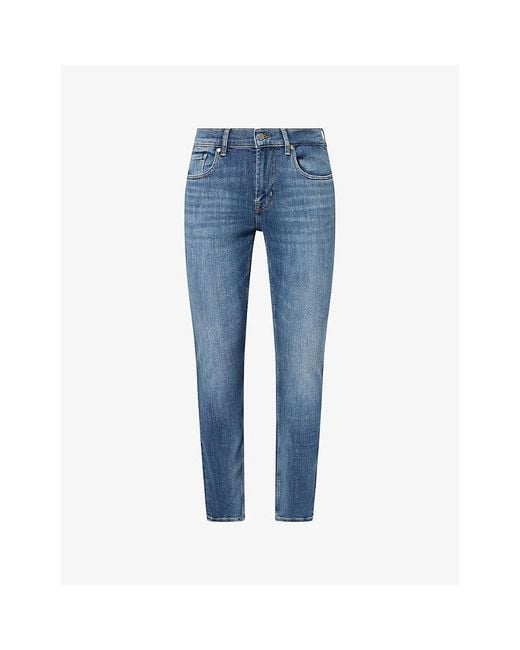 7 For All Mankind Blue Slimmy Tapered-Leg Stretch-Denim Jeans for men