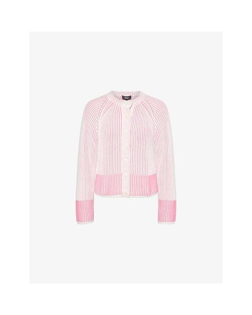 ME+EM Pink Soft Rib Contrast-Knit Cotton Cardigan