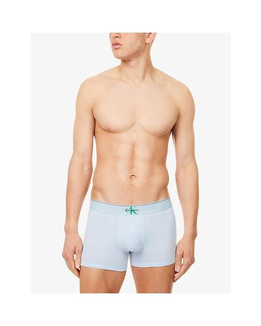 Calvin Klein Blue Archive Logo-Waistband Pack-Of-Three Stretch-Cotton Trunks for men