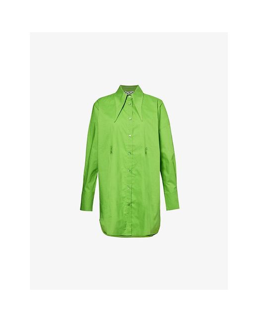 AVAVAV Green Extended-collar Relaxed-fit Woven Mini Dress