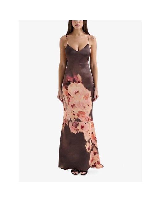 House Of Cb Multicolor Mariamma Floral-Print Satin Maxi Dress
