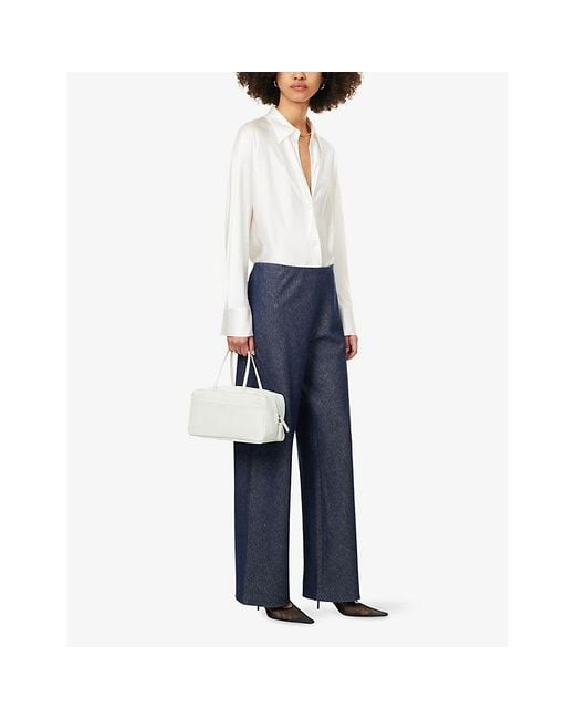 Vince Blue Colette Wide-Leg High-Rise Cotton-Linen Trousers