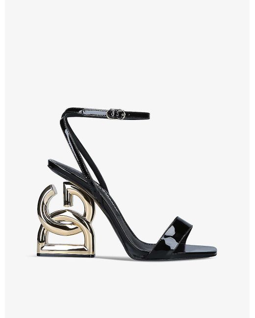 Dolce & Gabbana White Block-logo Leather Heeled Sandals