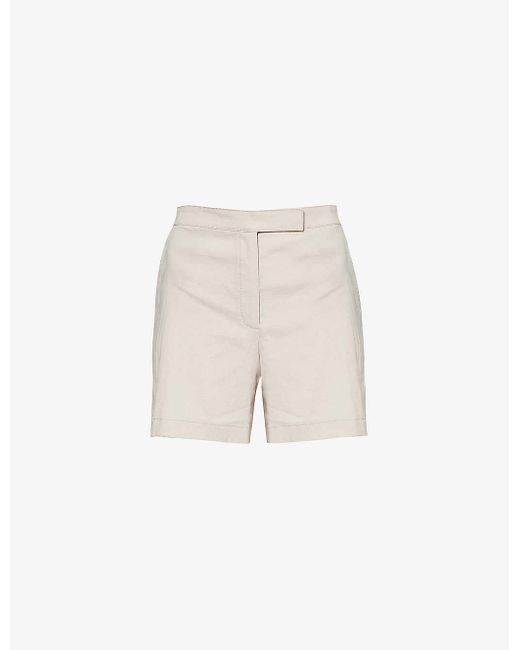 Theory Natural Woven-texture Mid-rise Linen-blend Shorts