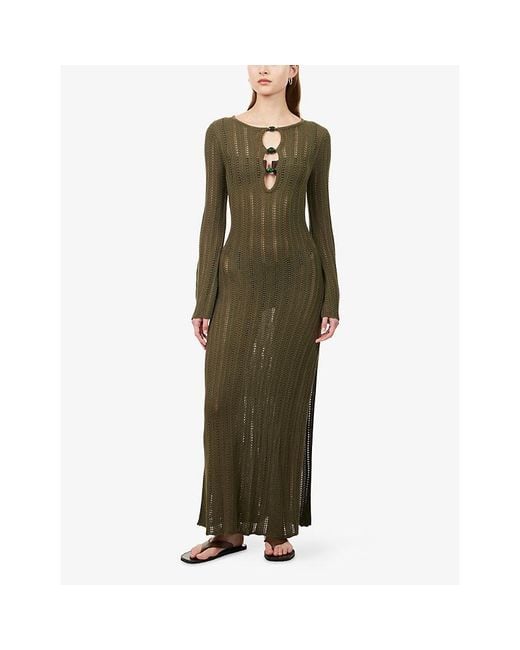 4th & Reckless Green Evi Beaded Crochet Maxi Dress