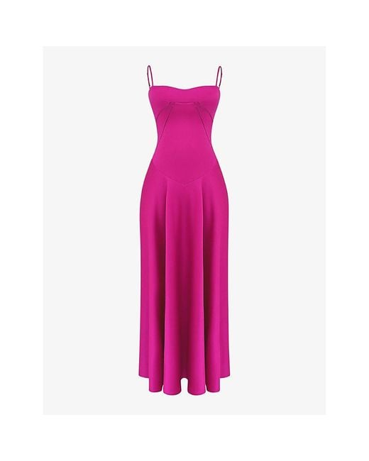 House Of Cb Pink Anabella Fitted-bodice Lace-up Satin Maxi Dres