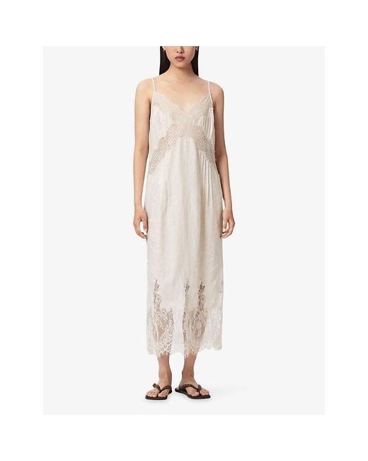 AllSaints Natural Samia Lace-Embroidered Linen Midi Dress