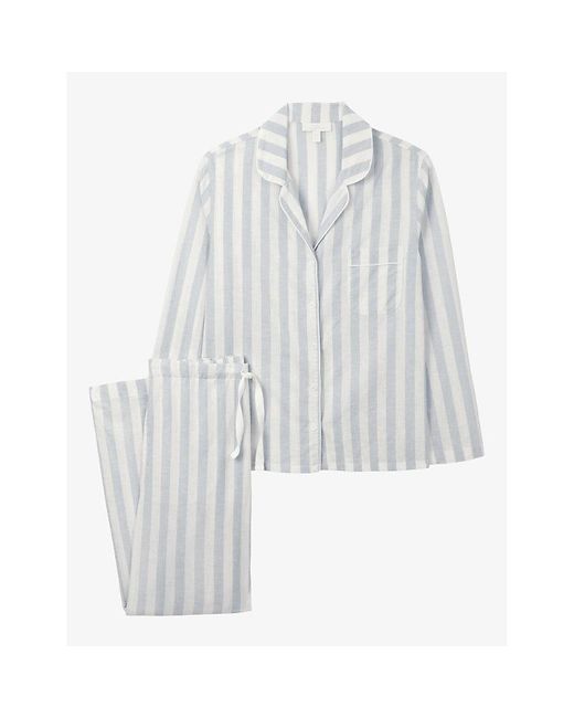 The White Company White Stripe-print Regular-fit Cotton And Linen-blend Pyjamas
