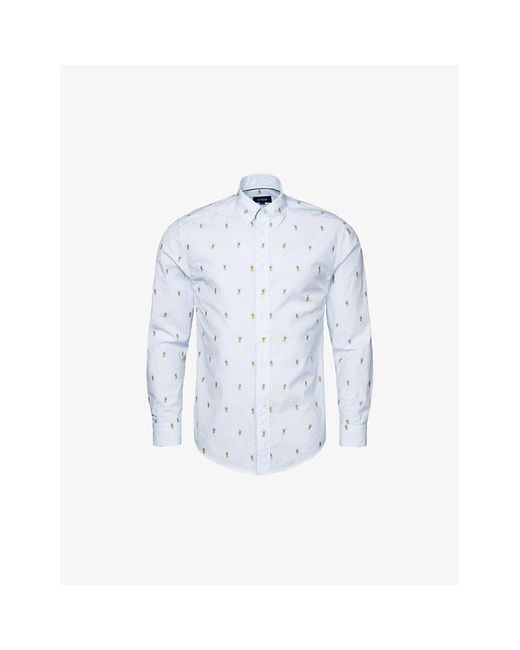 Eton of Sweden Blue Pineapple-embroidered Slim-fit Cotton Shirt for men