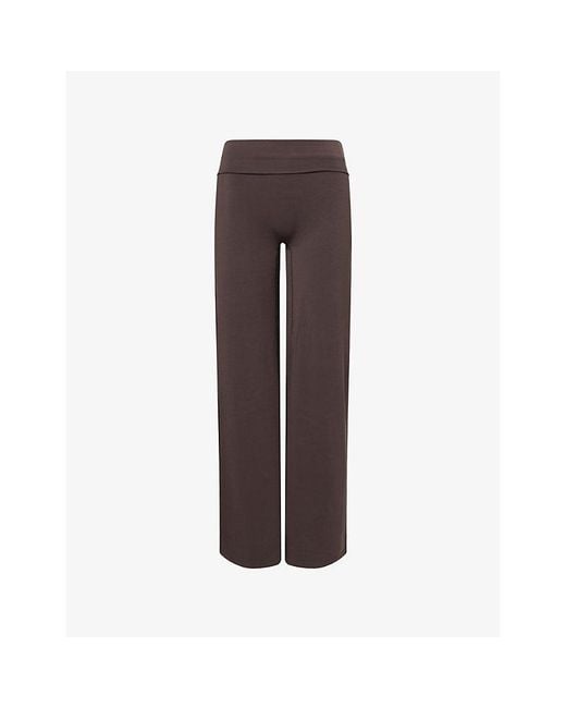 WE Are Tala Brown Softset Fold-Waist Wide-Leg Stretch Trousers