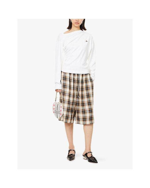 Vivienne Westwood White Hebo Asymmetric-Neck Ribbed Stretch-Cotton Top