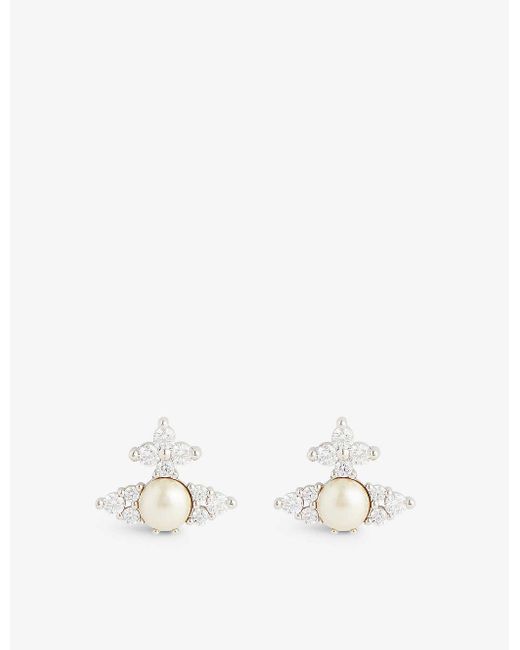 Vivienne Westwood White Feodora Orb Brass And Cubic Zirconia Earrings