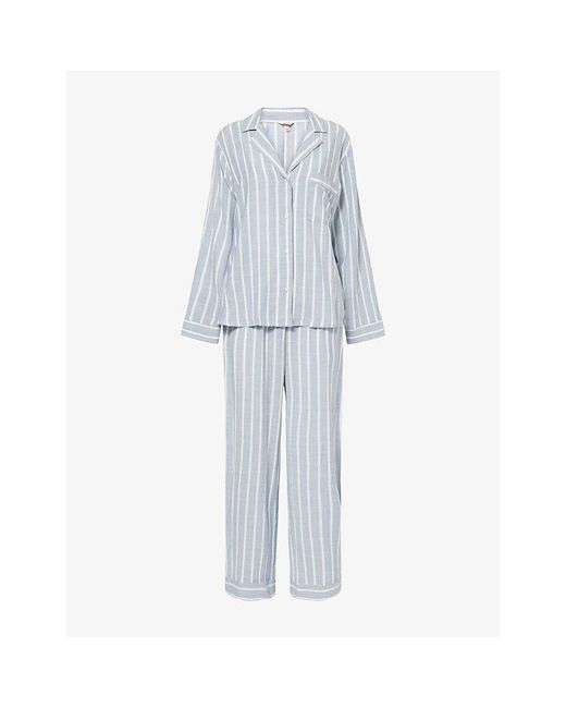 Eberjey Blue Nautico Striped Long-Sleeve Cotton-Blend Pyjama Set