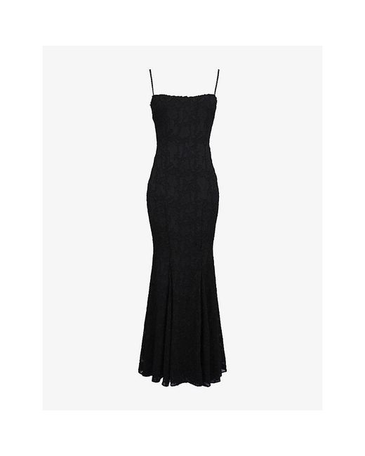 House Of Cb Black Joan Square-Neck Lace-Embroidered Woven Maxi Dress