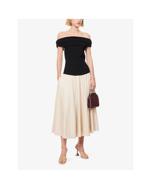 Jonathan Simkhai Black Adaline Contrast-Knit Stretch-Linen Blend Midi Dress