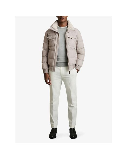 Reiss Misty Faux-Fur Collar Woven Puffer Jacket in Grey for Men