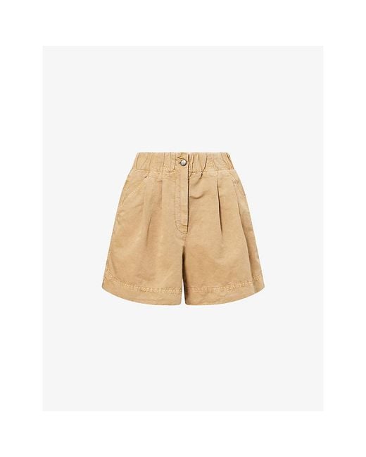 Moncler Natural Logo-Embroidered Pleated Cotton And Linen-Blend Shorts