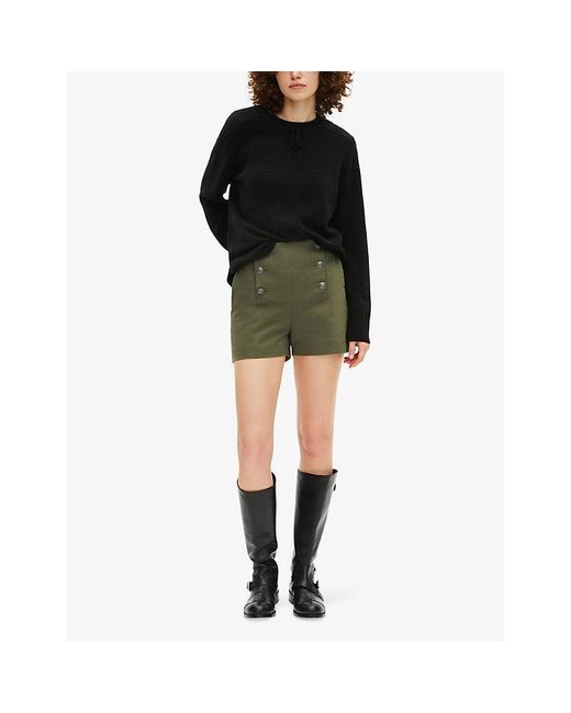 The Kooples Green Double-Buttoned Straight Cotton Shorts