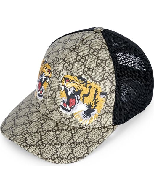 Gucci Twin Tigers Canvas Baseball Cap in Natural for Men | Lyst