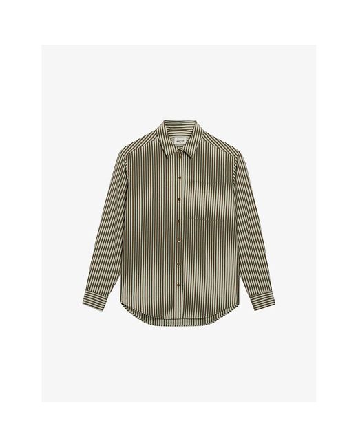 Claudie Pierlot Gray Roche Stripe-pattern Relaxed-fit Cotton Shirt