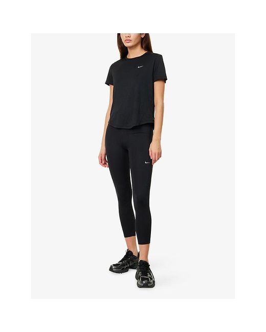 Nike Blue Logo-Print Round-Neck Woven Top