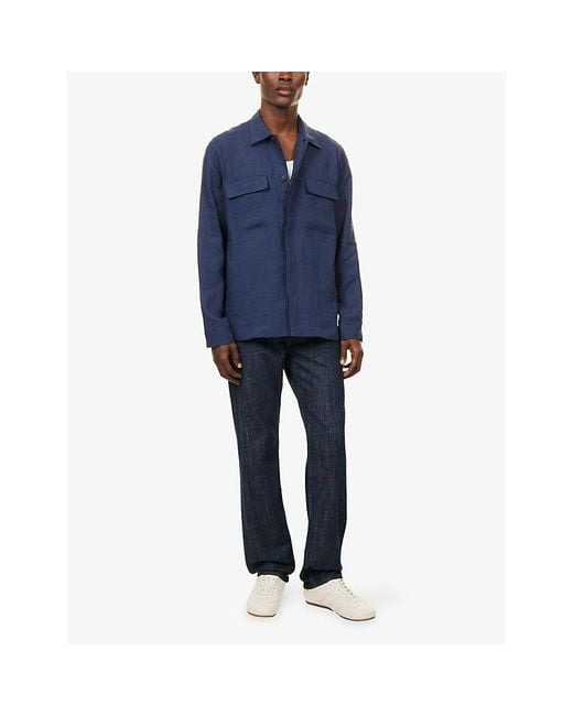 Sunspel Blue Regular-Fit Pointed-Collar Linen Overshirt for men
