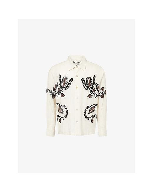 Kartik Research White Bead Embroidered Cotton Shirt for men