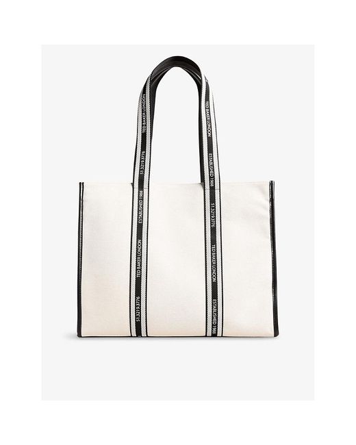 Ted Baker White Georjey Branded-strap Cotton-canvas Tote Bag