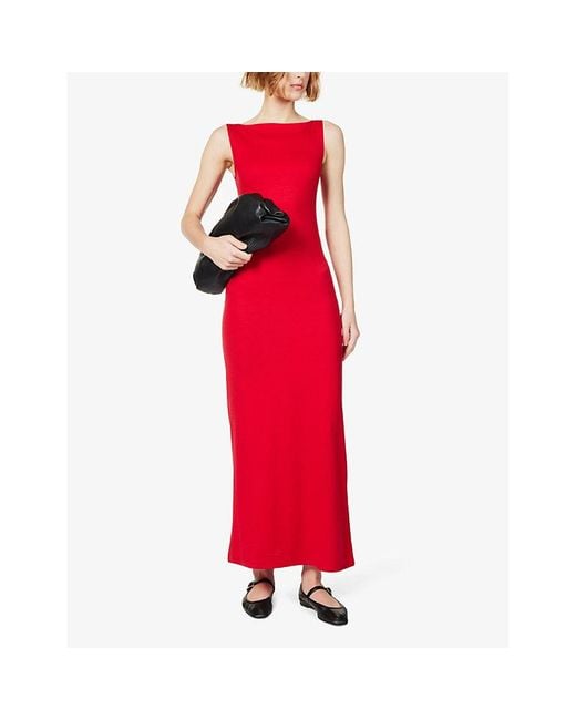 Reformation Red Raine Boat-neck Stretch-jersey Maxi Dress