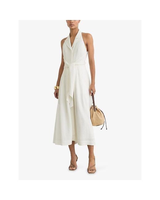 Reiss White Tor Halterneck Woven Midi Dress