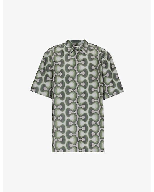 Dries Van Noten Green Cassidye Abstract-pattern Relaxed-fit Woven Shirt for men