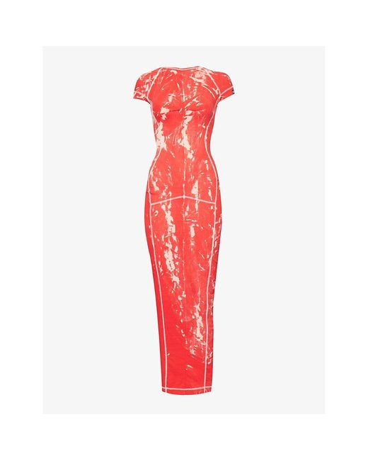 KNWLS Red Raze Abstract-pattern Cotton-jersey Maxi Dres