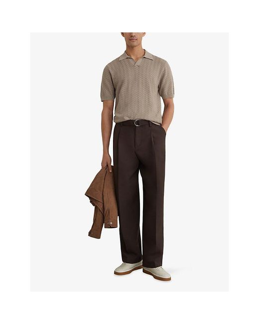 Reiss Natural Sol Textured Knitted Polo Shirt for men