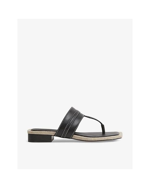 Reiss Black Quin Thong Leather Sandals