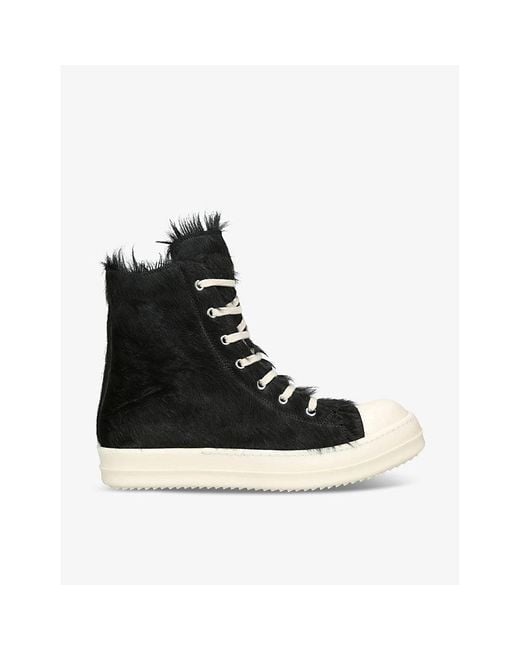 Rick Owens Black Serrated-sole Pony-hair High-top Trainers for men
