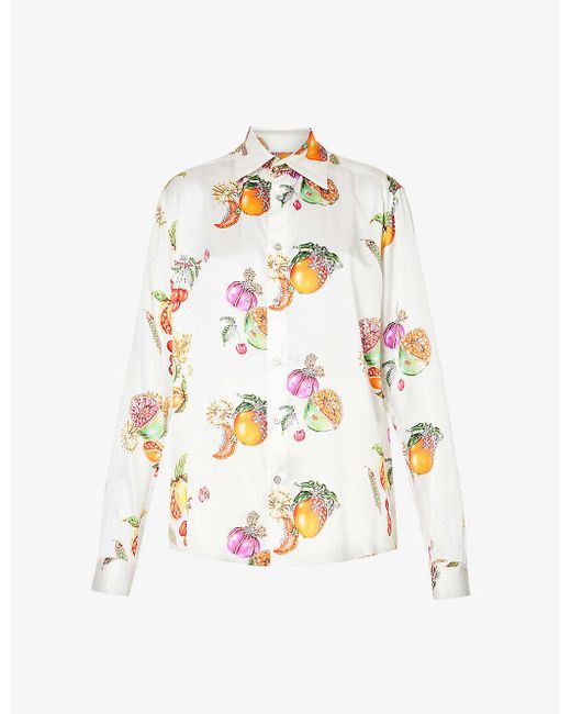 Edward Crutchley Fruit Graphic-print Silk Shirt in White | Lyst