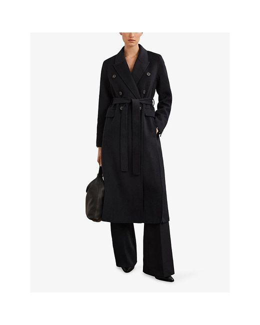 Reiss Black Brogan Double-Breasted Wool-Blend Coat