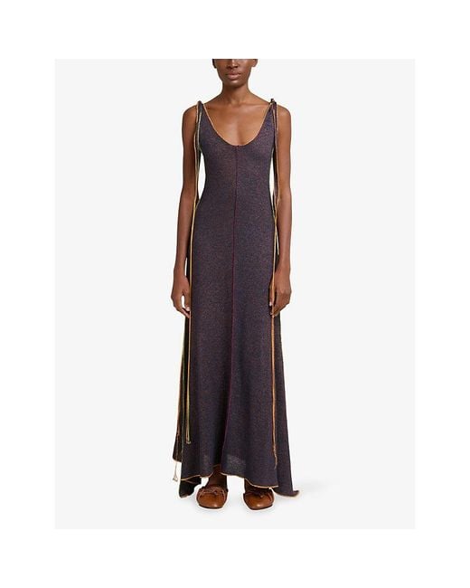 Marni Purple Scoop-Neck Linen-Viscose Knit Maxi Dress