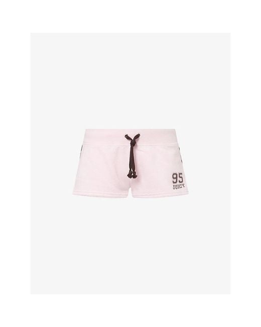 Juicy Couture Pink Brand-Print Stripe-Trim Cotton-Fleece Track Shorts