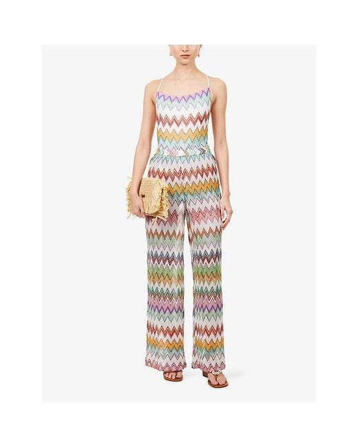 Missoni White Chevron Raschel-Knit Trousers
