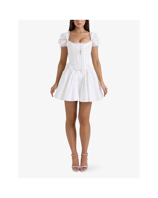 House Of Cb White Lili Detachable-Corset Cotton Mini Dress