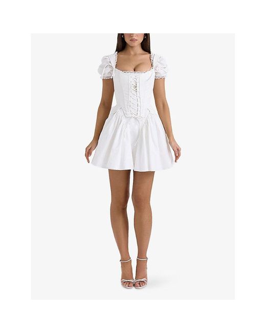 House Of Cb White Lili Detachable-Corset Cotton Mini Dress