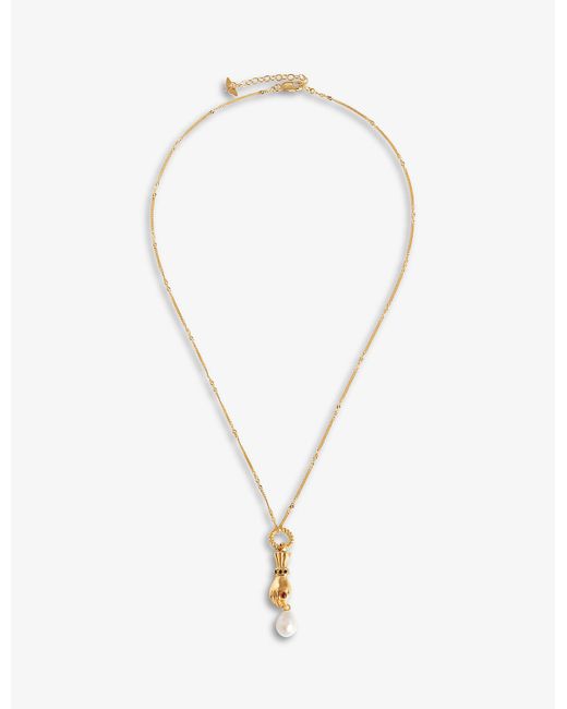 Missoma Metallic Harris Reed X Hand Recycled 18ct Yellow Gold-plated Brass Sapphire And Pearl Pendant Necklace