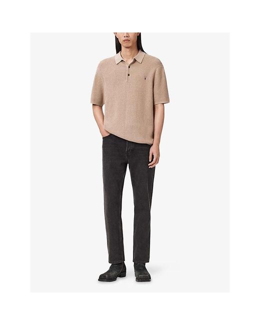 AllSaints Natural Aspen Ramskull-Embroidered Cotton And Wool Polo Shirt for men
