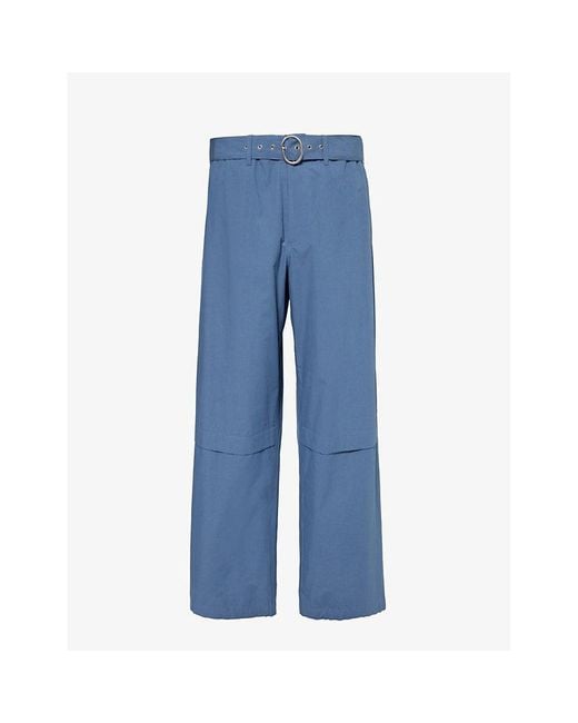 Jil Sander Blue Wide-leg Mid-rise Cotton Trousers for men