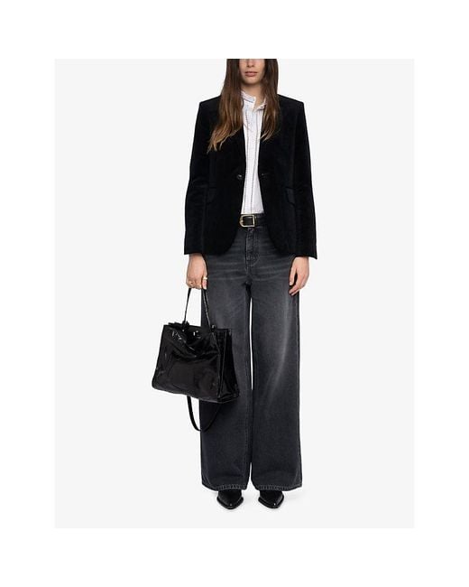 Zadig & Voltaire Black Vavy Padded-Shoulder Cotton-Velvet Blazer