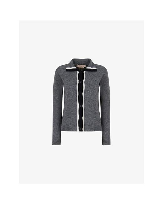 Marni Black Colour-Block Brand-Embroidered Wool Cardigan